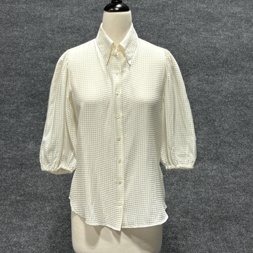 Anne Fontaine Shirt Womens 42 White Cotton Silk Nastia Puff Sleeve Blouse Top